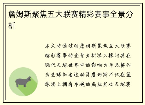 詹姆斯聚焦五大联赛精彩赛事全景分析