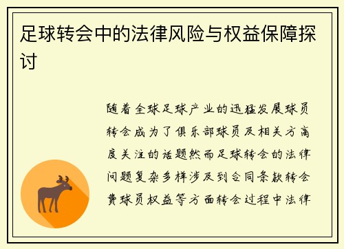 足球转会中的法律风险与权益保障探讨